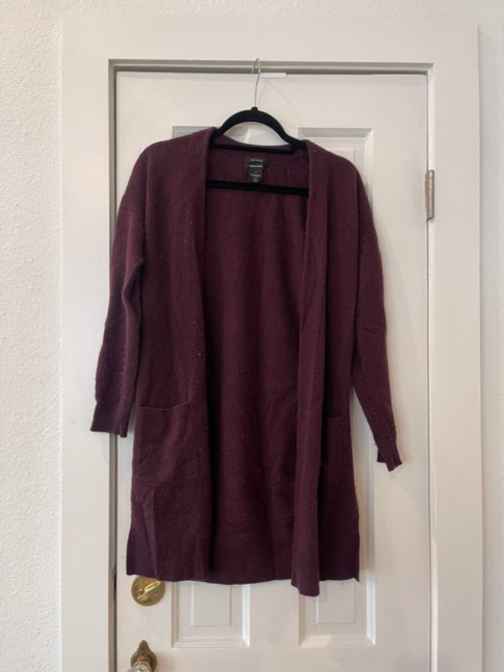 Halogen Plum Wine Wool Cashmere Blend Open Front Duster Cardigan Size XS